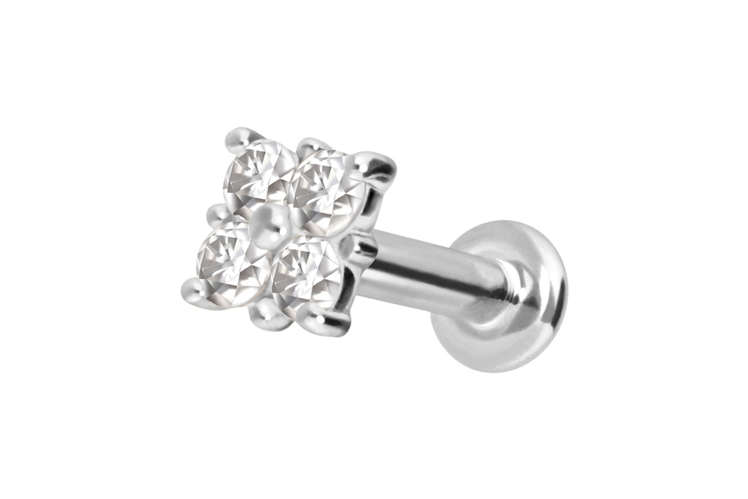 14 Karat Gold Labret Piercing mit Push Fit MOISSANIT-QUADRAT